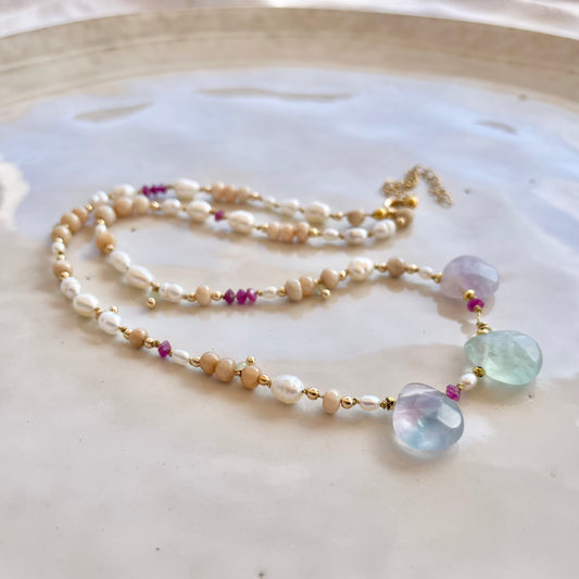 3 fluorite drop necklace