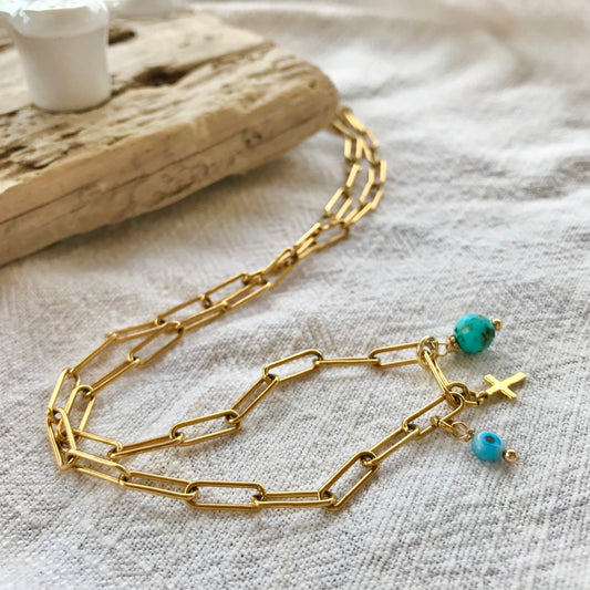 Collier Croix & turquoise