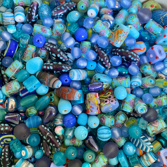 X50pcs Mix perles verre bleues #37