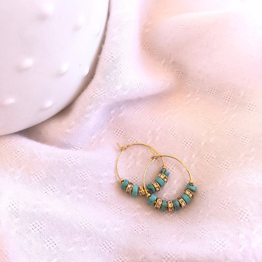 Turquoise puck hoop earrings