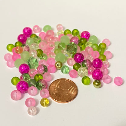 X100 Mix 6 à 8mm perles verre rose/ vert #25