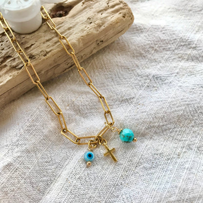 Collier Croix & turquoise