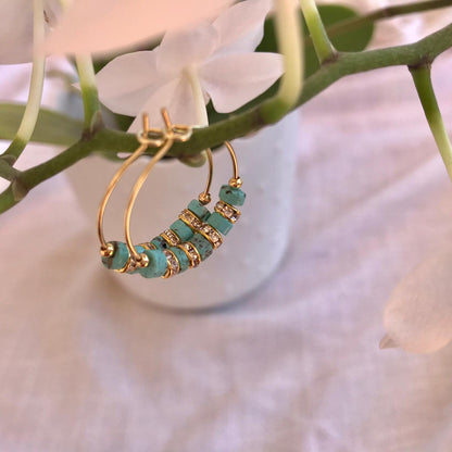 Turquoise puck hoop earrings