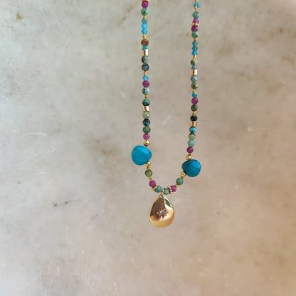 Gold &amp; apatite drop necklace