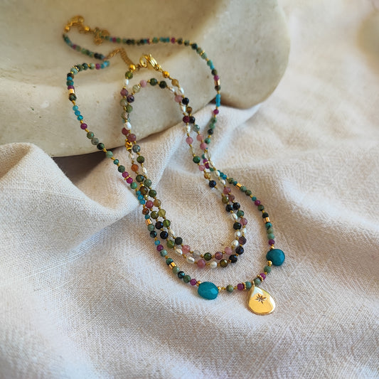 Gold &amp; apatite drop necklace