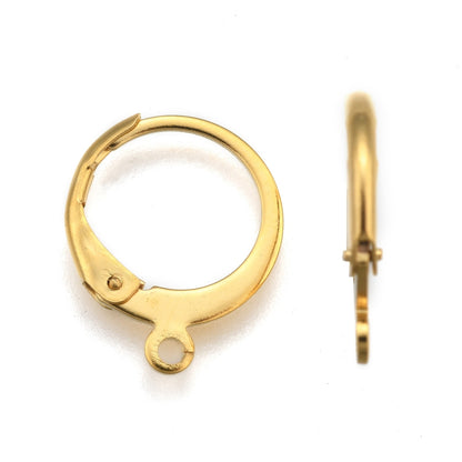 X2 Boucles d'oreilles dormeuses acier plaqué or 24k 14x12mm