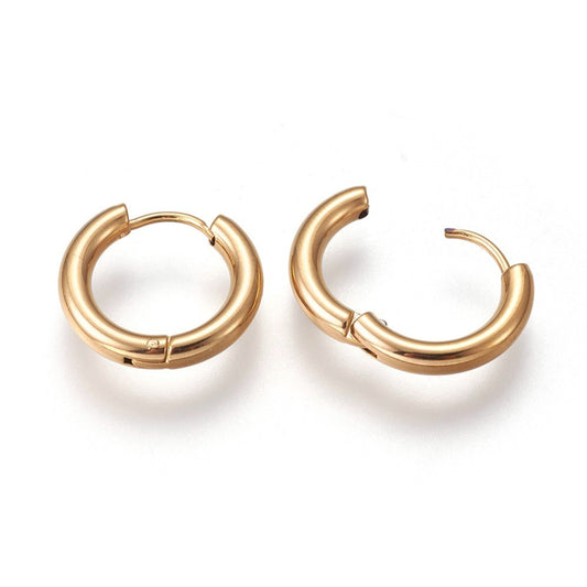 Boucles d'oreilles Créoles en acier inoxydable 304, hypoallergéniques, plaqué or 18k, créole plaqué or 16mm, latelier des perles, créoles epaisses dorées à l'or fin