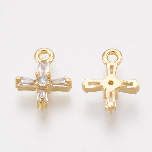 X1 Pendentif mini croix zircon laiton plaqué or 18K 9x7mm