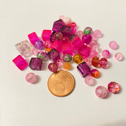 X100 Mix 6 à 12mm perles verre rose/ violet #28