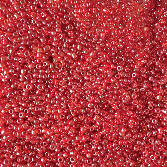 X10gr Perle Rocaille rouge transparent nacré 2mm #31