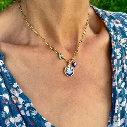 Single Paperclip Chain Necklace + Blue Eye 