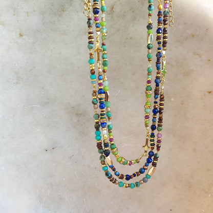Gold lapis lazuli ruby ​​cross choker necklace