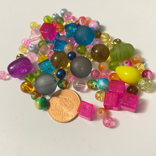 X200pcs  Mix taille moyenne 6 à 25mm perles verre multicolore #33