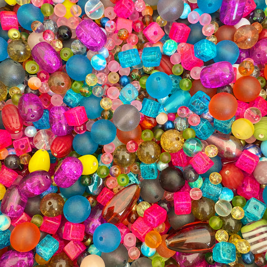 X200pcs  Mix taille moyenne 6 à 25mm perles verre multicolore #33