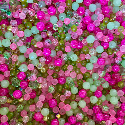 X100 Mix 6 à 8mm perles verre rose/ vert #25