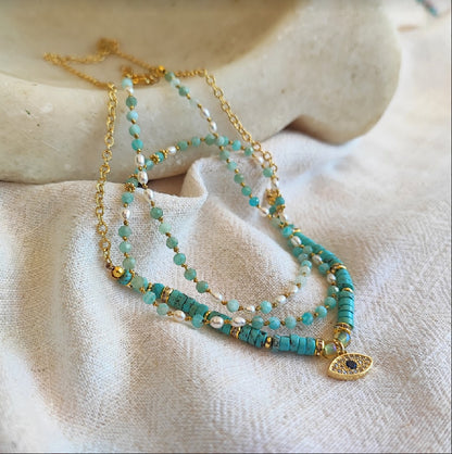 Heishy turquoise necklace + Eye