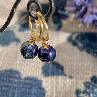 Midnight blue round freshwater pearl earrings