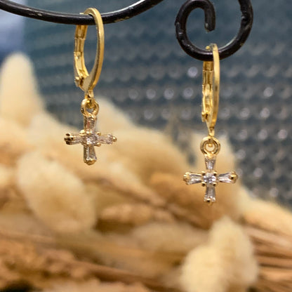 Cross square zircon earring