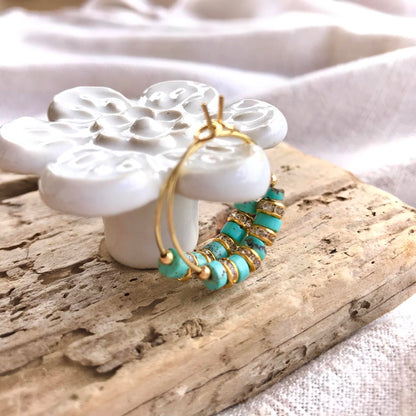 Turquoise puck hoop earrings