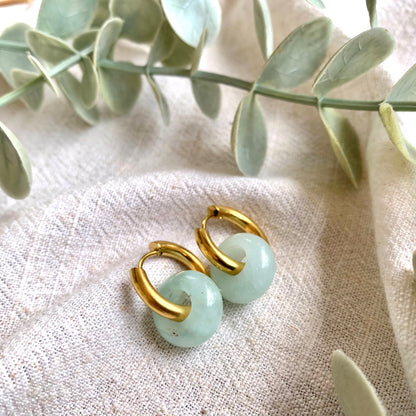 Stone round hoop earrings