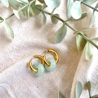 Stone round hoop earrings