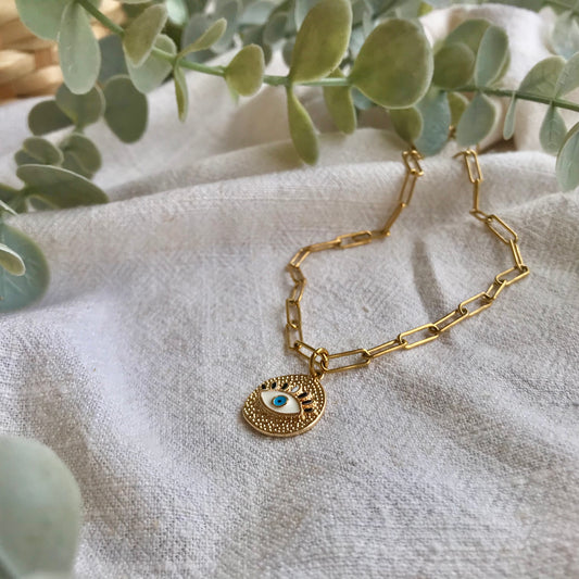 Single Paperclip Chain Necklace + White Eye