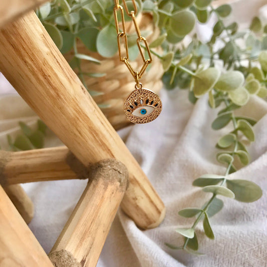 Single Paperclip Chain Necklace + White Eye
