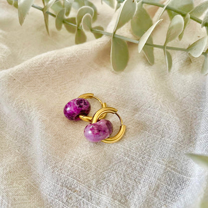 Stone round hoop earrings