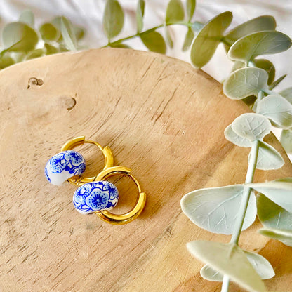 Stone round hoop earrings