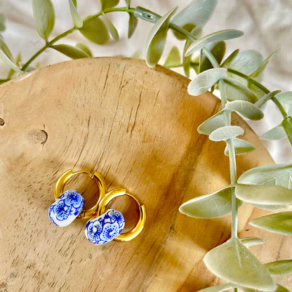 Stone round hoop earrings