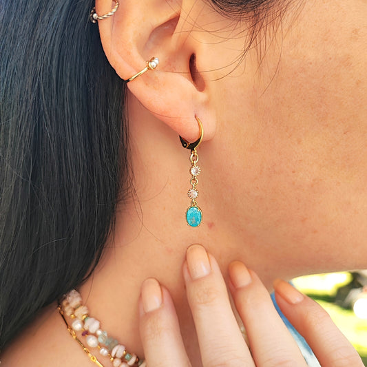 Long oval blue rhinestone earrings