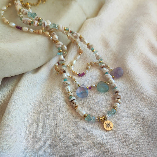 3 fluorite drop necklace