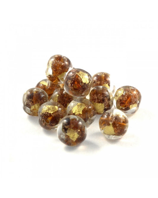 x1 Perles en verre "Feuille d'or" 10mm