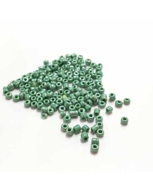 X10gr Perle Rocaille vert nacré 2mm #18